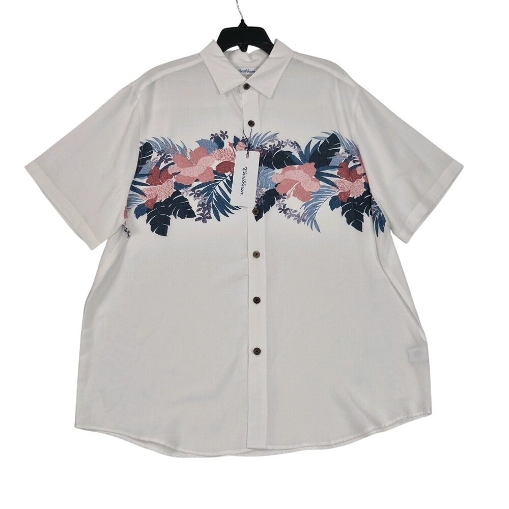 Caribbean Men's Shirt Size XL Short Sleeve Tropical Floral Lightweight (62)